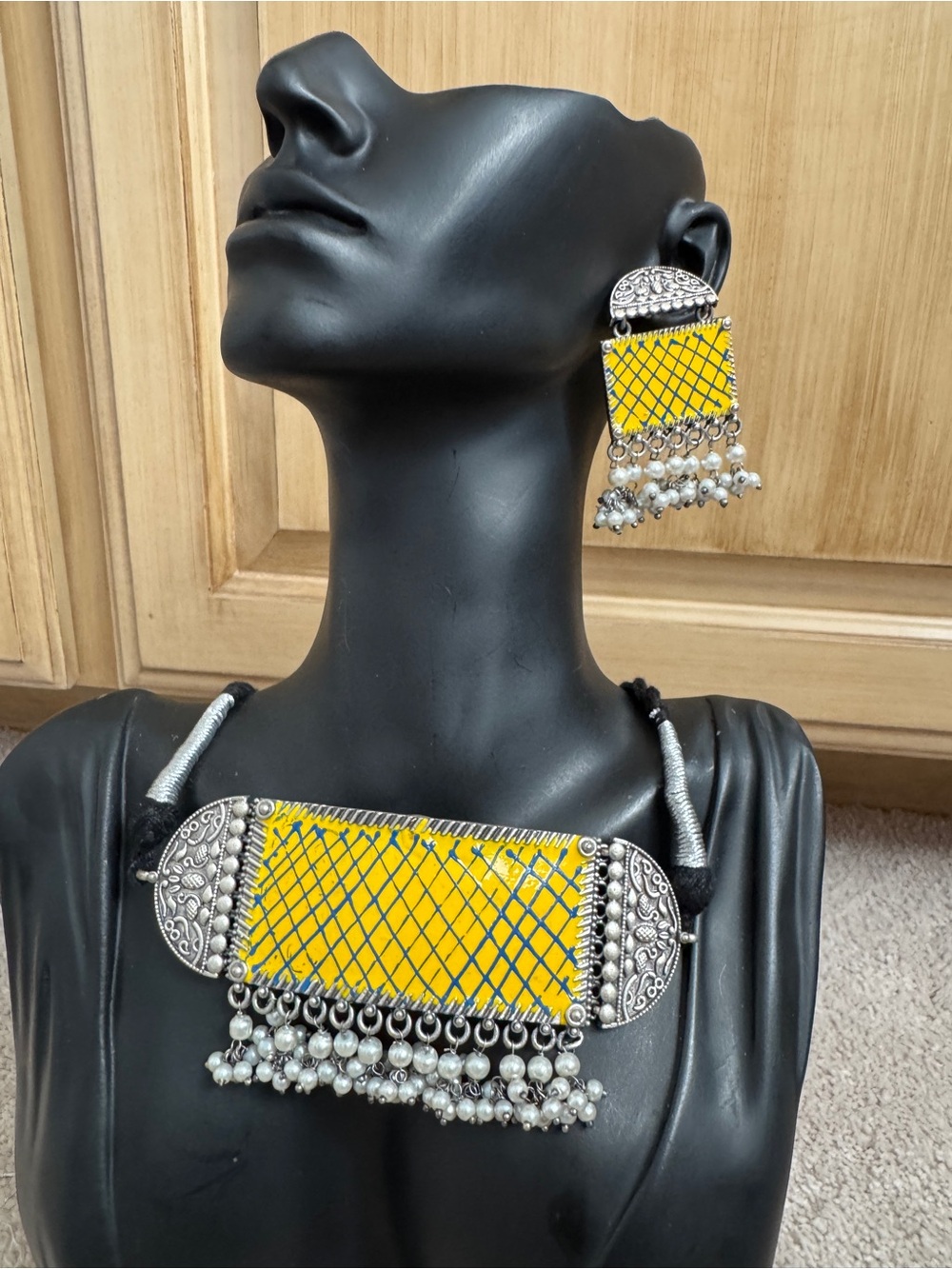 Yellow Enamel Tribal-Inspired Necklace & Earrings Set